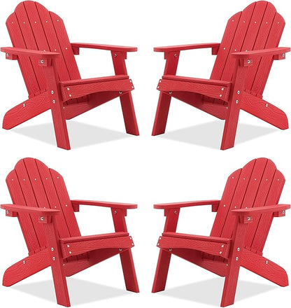 LUE BONA Kids Adirondack Chair Set of 4, Red Poly Lumber Plastic Weather Resistant Kids Outdoor Patio Lounge Chair for Balcony, Backyard