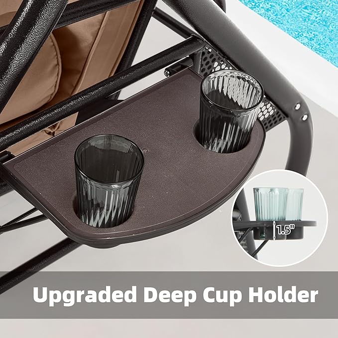 HOMREST 3 Seat Outdoor Porch Swing with Adjustable Canopy, Convertible Patio Swing Bed with Stand - Photo 7
