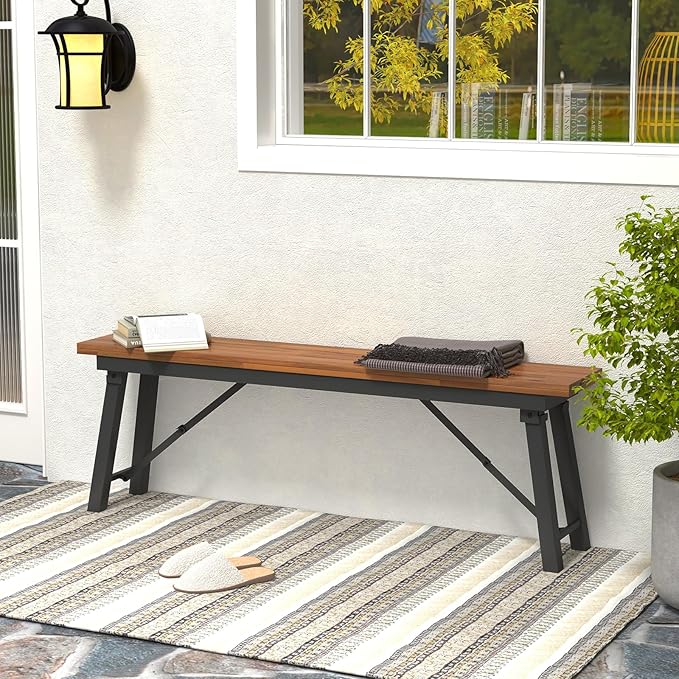 Tangkula Outdoor Folding Bench Set of 2, 55” 2-3 Person Acacia Wood Backless Patio Dining Bench, No Assembly Weatherproof Picnic Bench, Collapsible Benches for Porch, Yard, Poolside, Balcony