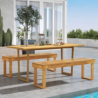 COSTWAY 52” Outdoor Narrow Bench, Backless Acacia Wood Bench for Patio, Park, Garden & Front Porch