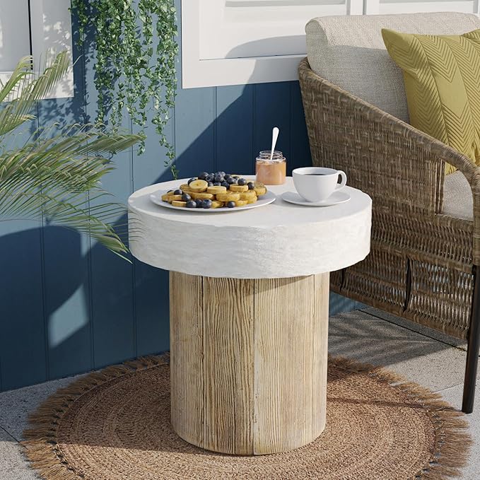 SUNBURY Outdoor Concrete Coffee Table, 20" W Patio Dining Table, Outdoor MgO Table Round in Antique Beige Coffee Table for Patio, Garden, Backyard