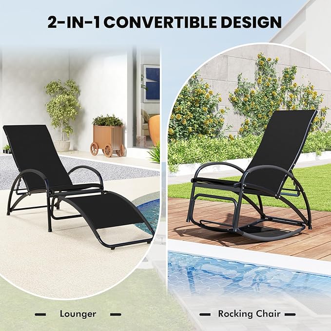 Giantex 2-in-1 Outdoor Rocking Chairs of 2, Convertible Lounge Chair with 4-Position Adjustable Backrest - Photo 5