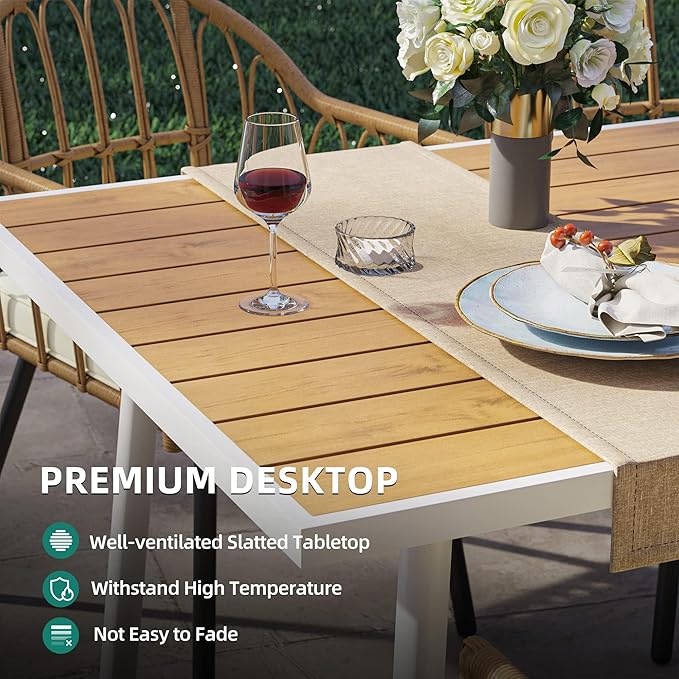 DWVO Outdoor Patio Dining Table Rectangular for 6, PE Rattan and Wood Finish Patio Table 59.1" L with Umbrella Hole - Photo 8