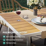 DWVO Outdoor Patio Dining Table Rectangular for 6, PE Rattan and Wood Finish Patio Table 59.1" L with Umbrella Hole - Photo 8