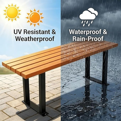 Outdoor Park Garden Bench, Solid Wood Slats and Metal Frame, Weatherproof, Suitable for Patios, Schools, Commercial Spaces(60x33x43cm/24x13x17in)