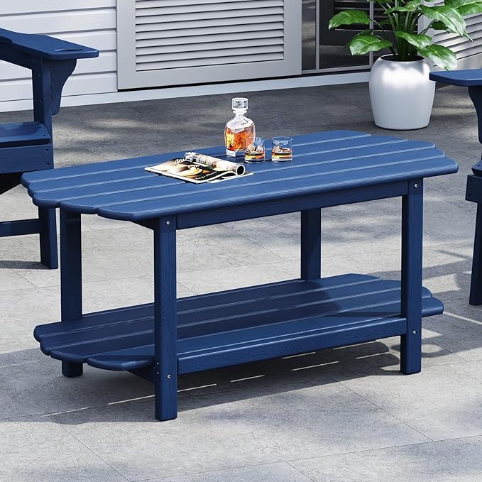 2-Tier Patio Table - Outdoor Coffee Table - Adirondack Deck Table - HDPE Pool Side Table - Blue - 17.7 x 39.4 inches - Photo 4