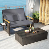 Tangkula Patio Rattan Daybed with 4-Level Adjustable Backrest, Outdoor Wicker Loveseat with Acacia Wood Armrest - Photo 3