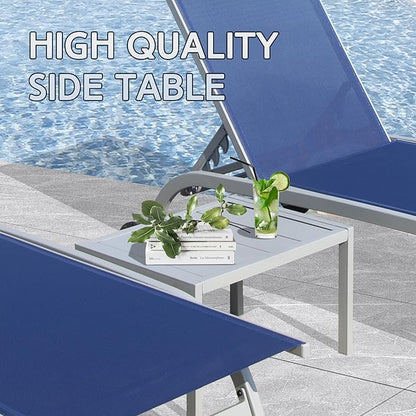 Domi Pool Lounge Chairs Set of 3, Adjustable Aluminum Outdoor Chaise Lounge with Wheels Patio Lounge Chairs with Side Table, All Weather for Deck Lawn Poolside Backyard-Navy Blue Textilene