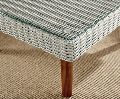 Alaterre Furniture Albany All-Weather Wicker Outdoor Gray 29" Square Coffee Table with Glass Top, brown