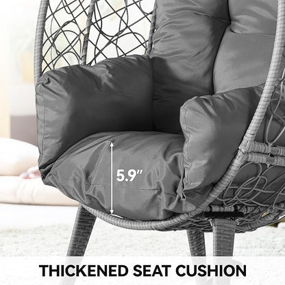 YITAHOME Wicker Rocking Egg Chair with Cushioned Comfort, Patio Rocker 250lb Capacity, Anti-Slip, All-Weather Resilient Rattan Design for Indoor & Outdoor Relaxation Spaces, Grey