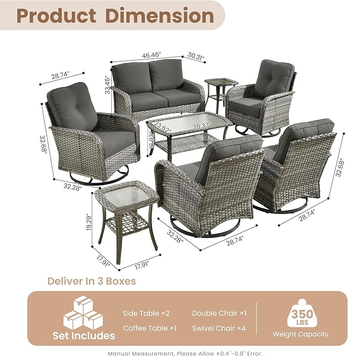 HOOOWOOO Patio Furniture Set, 8 Pieces Outdoor Conversation Set - Photo 7