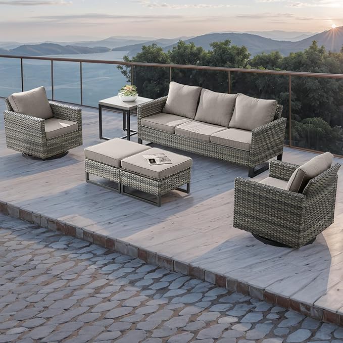 Rilyson Wicker Outdoor Patio Furniture Set - 5 Piece Patio Conversation Set with 2 Swivel Rocker Chairs - Photo 6