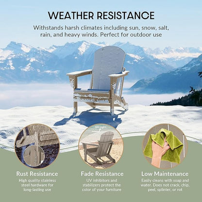 WestinTrends Malibu 3-Pieces Adirondack Chairs Set with Side Table, All Weather Outdoor Seating Plastic Patio Lawn Chair Folding for Outside Porch Deck Backyard, Weathered Wood