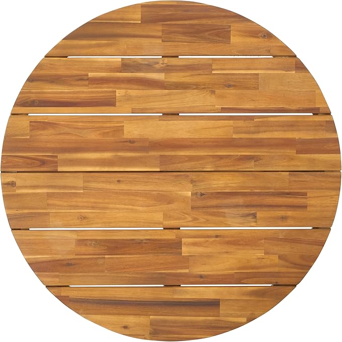 SAFAVIEH Outdoor Collection Leo Natural/Black 4-Leg Round Coffee Table, Ideal for Deck, Patio, Backyard, Sunroom - Photo 6