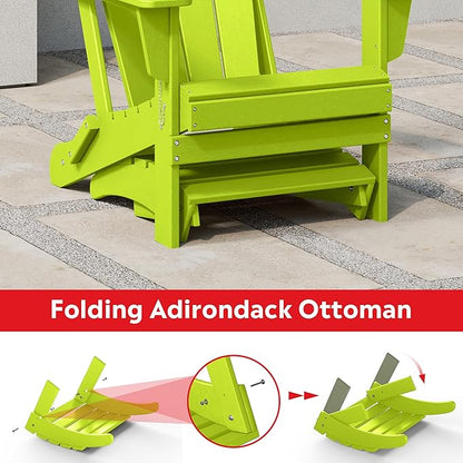 Costaelm Adirondack Chair Footrest Foldable Ottoman, Folding Ottoman Outdoor Foot Rest for Patio Waterproof, Adirondack Ottoman Outdoor, Lime