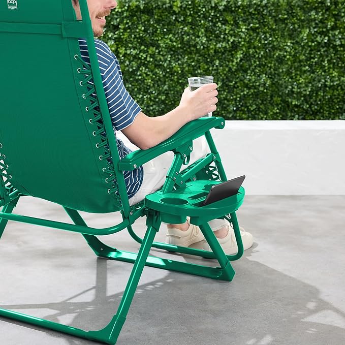 Best Choice Products Adjustable Zero Gravity Chair, Monochromatic Color Folding Patio Recliner w/Side Tray, Headrest - Emerald