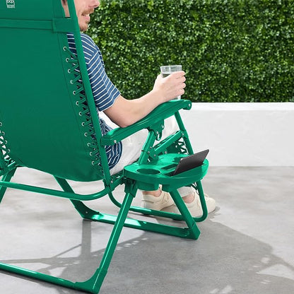 Best Choice Products Adjustable Zero Gravity Chair, Monochromatic Color Folding Patio Recliner w/Side Tray, Headrest - Emerald