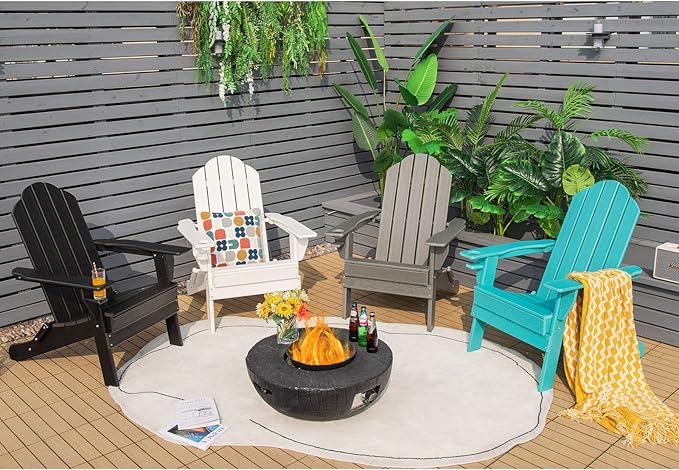 Giantex Adirondack Chair Outdoor Folding Chairs, HDPE Weather Resistant Patio Chair with Built-in Cup Holder Lawn Chair for Patio, Backyard, Balcony, Deck Outside Plastic Fire Pit Chair (4, White)