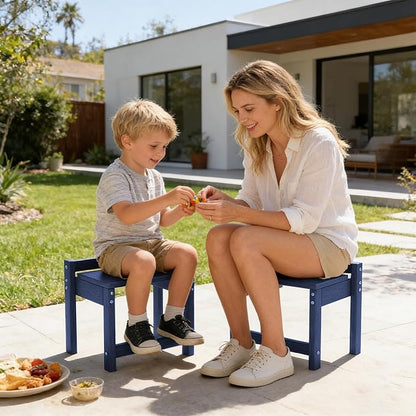 Stackable HDPE Foot Stool - All-Weather Indoor/Outdoor Seating for Patio, Living Room & Bathroom, Waterproof Windproof Heavy-Duty High-Density PE Step Stool, 2 Sets, Navy