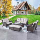 Outdoor Patio Furniture Sofa Set - 7 Piece Rattan Wicker Patio Sectional Conversation Sets with 1 Sofa, 1 Loveseat - Photo 1