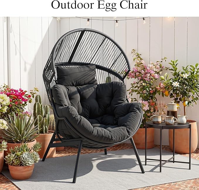 ONBRILL Egg Chair for Outdoor & Indoor, Patio Wicker Chair with Thick Cushion, Oversized Rattan Chairs for Balcony - Photo 6