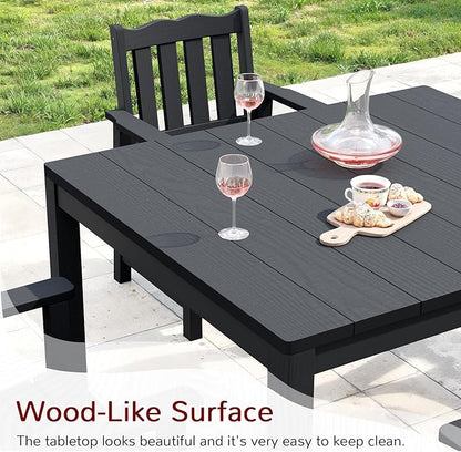 Stoog All-Weather Patio Dining Table for 4, Outdoor HIPS Dining Table with Aluminum Frame, Waterproof Patio Table, Never Rot or Fade, Black