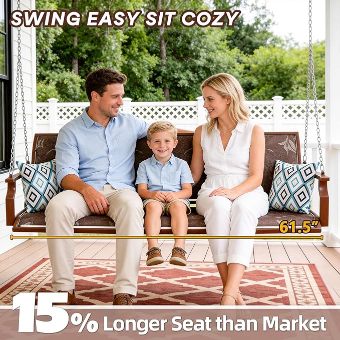 Heavy Duty Porch Swing Outdoor, 900LBS Capacity Textilene Hanging Bench Swing Chair with Extended Chains - Photo 2