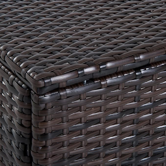 Outsunny 2 Piece 20" Patio Wicker Ottoman with Thick Padded Cushion, Multipurpose Outdoor PE Rattan Footrest, Additional Seating, Side Table, Dark Brown, White
