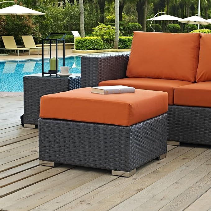 Modway Sojourn Wicker Rattan Outdoor Patio Sunbrella Fabric Ottoman in Canvas Tuscan - Photo 2