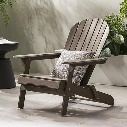 Merax Folding Adjustable Acacia Wood Adirondack Chairs, Water Proof Outdoor Wooden Fire Pit Lounge Reclining Chair for Yard, Garden, Patio, Gray