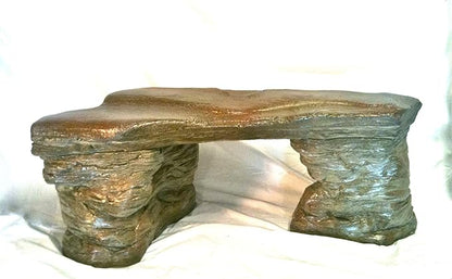 Cast Stone Petrified Rock Bench, Outdoor Garden Patio Bench 3 Piece Hand Sculpted Rustic Garden Bench Outdoor Decor