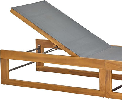 Christopher Knight Home Tristz Patio Chaise Lounge Chair Outdoor, Acacia Wood Sunbathing Pool Lounger with Breathable Mesh Seat, Adjustable Backrest Reclining Chair, Single Lounger, Dark Grey