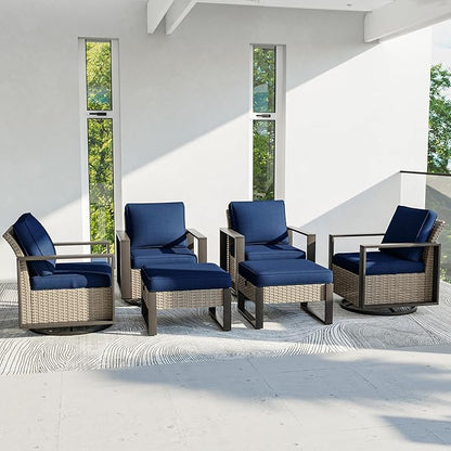 Outdoor Patio Furniture Set, 6 Piece Wicker Patio Conversation with Deep Seating, Thicken Cushions, Outdoor Swivel Rocker Patio Chairs, Metal Outdoor Furniture for Deck, Porch, Yard Use