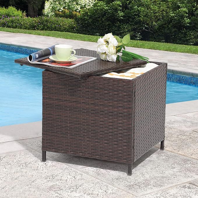 Verano Garden Outdoor Wicker Side Table, Small Storage Rattan Wicker End Table - Photo 2