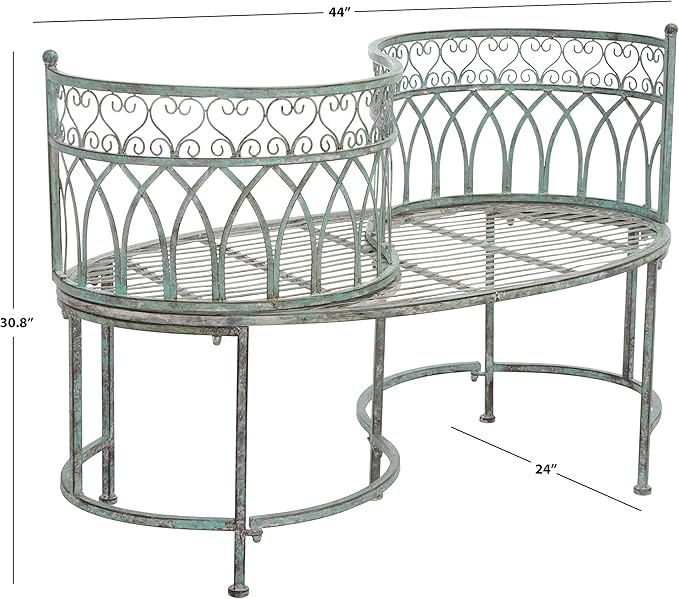 SAFAVIEH Outdoor Collection Lara Victorian Scroll Antique Dark Green Wrought Iron Kissing Bench