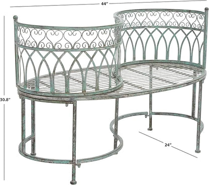 SAFAVIEH Outdoor Collection Lara Victorian Scroll Antique Dark Green Wrought Iron Kissing Bench