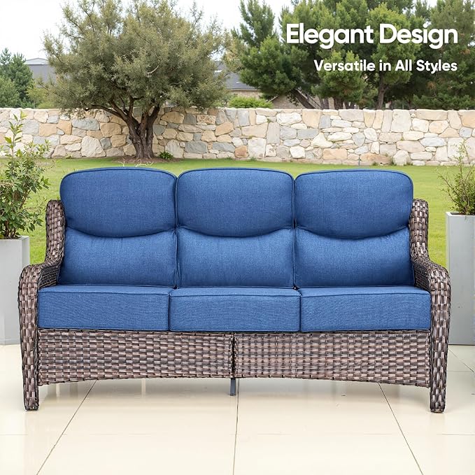 Swivel Patio Chairs sofa Set of 6 - 6" Thick Cushion - Wicker Outdoor Swivel Rocker Patio Chair, Sofa/Glass coffee table - Photo 5