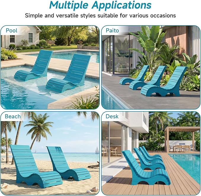 Pool Lounge Chairs Set of 2 for Baja Shelf, Ergonomic S-Contour Pool Lounger for Ultimate Comfort - Photo 8