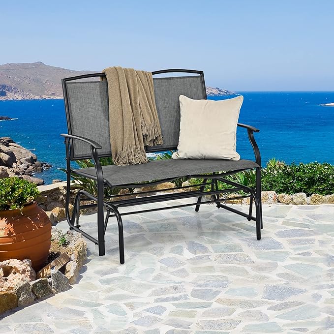 Giantex Patio Glider Benches for Outside, Swing Glider Chair with Steel Frame, 400 LBS Capacity, Patio Swing Rocker - Photo 9