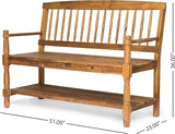 Great Deal Furniture Christopher Knight Home Cody Outdoor Acacia Wood Bench with Shelf, Teak Finish - Photo 3