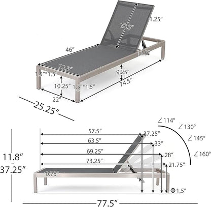 Christopher Knight Home Cape Coral Outdoor Mesh Chaise Lounges, 2-Pcs Set, Dark Grey / Silver