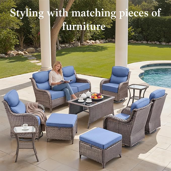 Outdoor Patio Wicker Coffee Table, All-Weather Rattan Coffee Table with Black Tempered Glass Top, Patio Rectangle Coffee Table for Porch, Yard, Garden, Brown Wicker