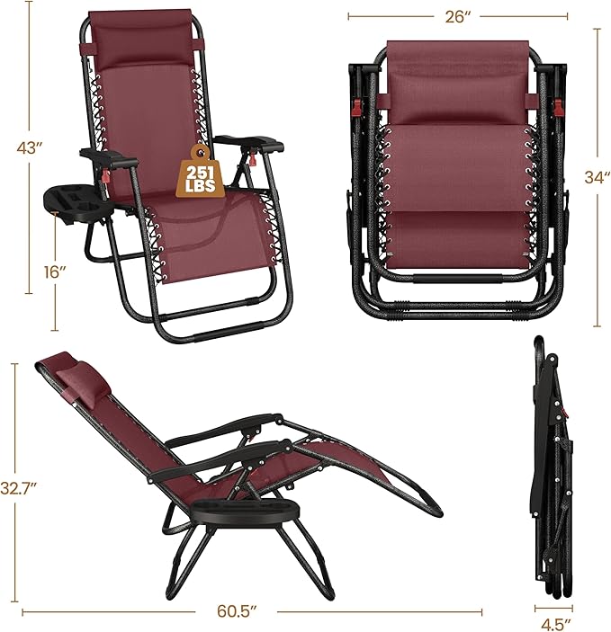 Yaheetech Zero Gravity Recliners Outdoor Adjustable Folding Reclining Lounge Chairs w/Pillows - Photo 3
