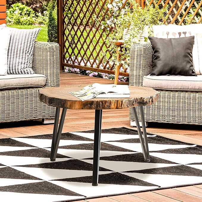 SUNBURY Outdoor Coffee Table, 31" W Faux Wooden Coffee Table, Modern Round Coffee Table for Patio - Photo 7