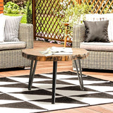 SUNBURY Outdoor Coffee Table, 31" W Faux Wooden Coffee Table, Modern Round Coffee Table for Patio - Photo 7