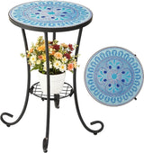 Side Table Outdoor, Mosaic Patio Table with Planter Stand, 22" H Iron Coffee End Table - Photo 3