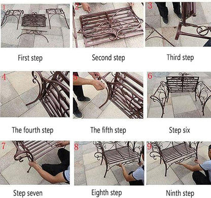 White Garden Metal Bench, Outdoor Patio Seating for 2-3, Comfortable Backrest & Armrests, Perfect for Balcony, Front Porch, and Courtyard Use