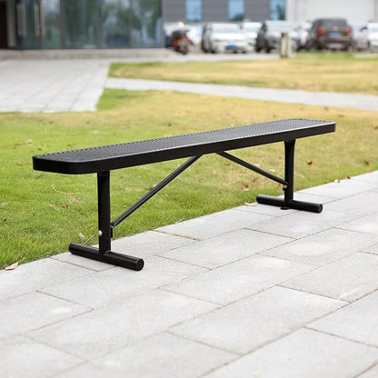6 Ft Metal Park Benches for Outside, Outdoor Backless Bench with Thermoplastic Coating, Portable Frame, Commercial Expanded Metal Mesh Bench for Shopping Mall, Store, Park, Patio, Deck, Black