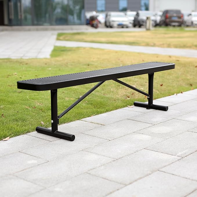 6FT Metal Park Bench for Outside, All-Weather Thermoplastic Coating Outdoor Bench with Anchor, Commercial Heavy Duty Benches for Shopping Malls, Stores, Parks, Patios, Decks, Black