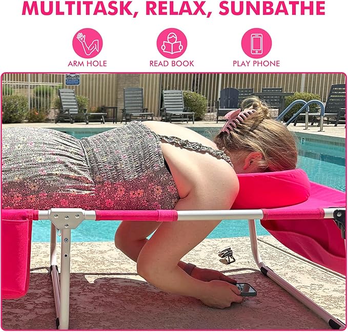 Tanning Chair with Sun Canopy Face Hole Softer Padded Adjustable Washable - Photo 6